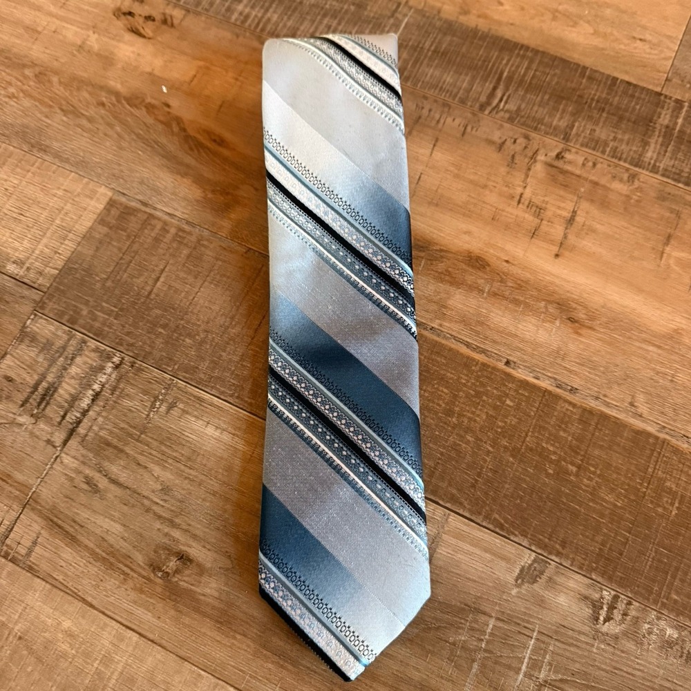 Brittania Striped‎ Gray Blue Black Men's Tie 100% Business Luxury Professional